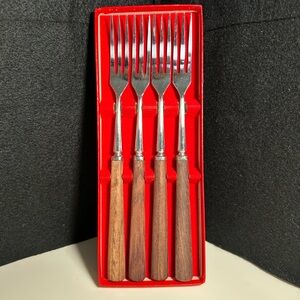 Vintage Fondue Forks With Teak Handles FOUR- Japan- Excellent Preloved Condition